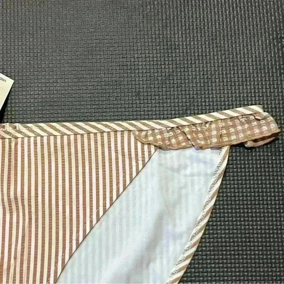 Aerie Bikini Bottom Women Large Brown Stripe Gingham Ruffle Full Coverage NWT - Picture 2 of 4